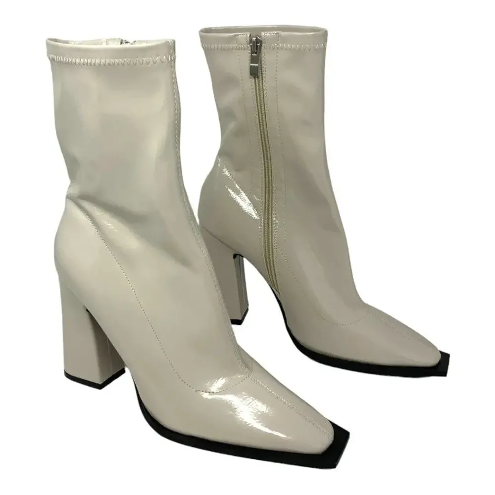 Princess Polly Barcelona White Block Heel Boot Size 10 NWOT